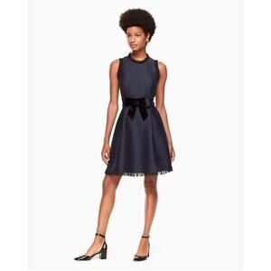 Kate Spade Velvet Bow Fit And Flare Navy Dress